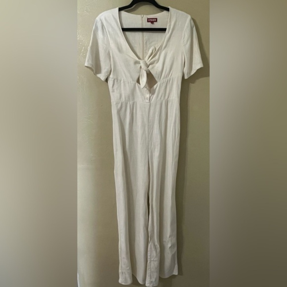STAUD Cream Linen Wide leg Jumpsuit size 4